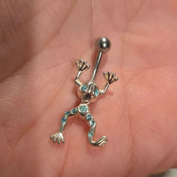 Vintage early 2000s belly button dangling frog ring 14 gauge - Picture 1 of 4